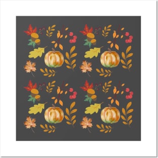 Autumn Pumpkin Leaves Posters and Art